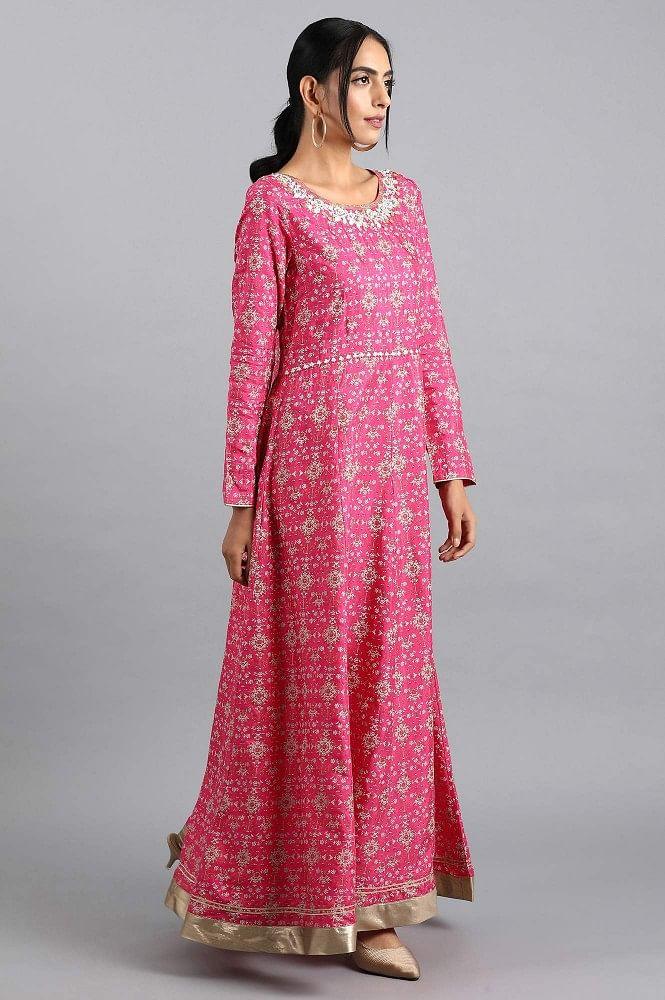 Pink Round Neck Anarkali Dress - wforwoman