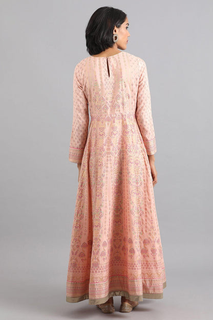 Pink Round Neck Embroidered Dress - wforwoman