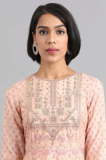 Pink Round Neck Embroidered Dress - wforwoman