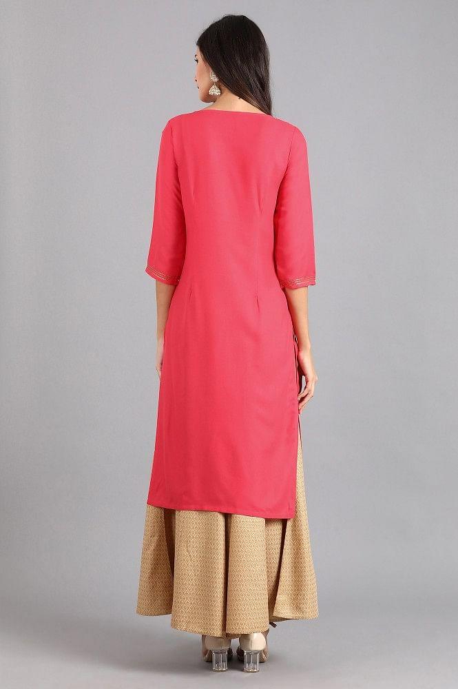 Pink Round Neck Printed kurta - wforwoman