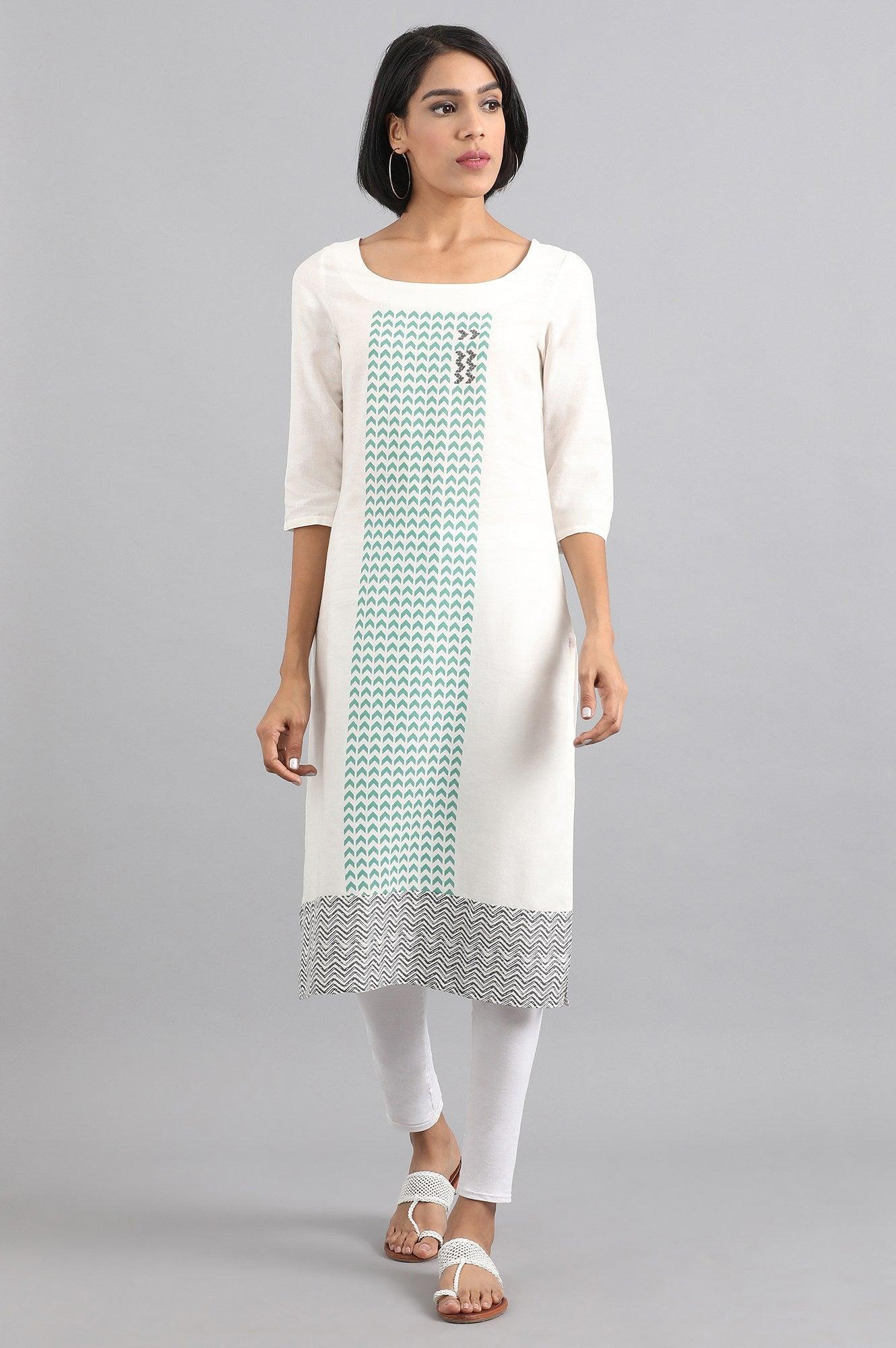 Golden Round Neck Printed kurta - wforwoman