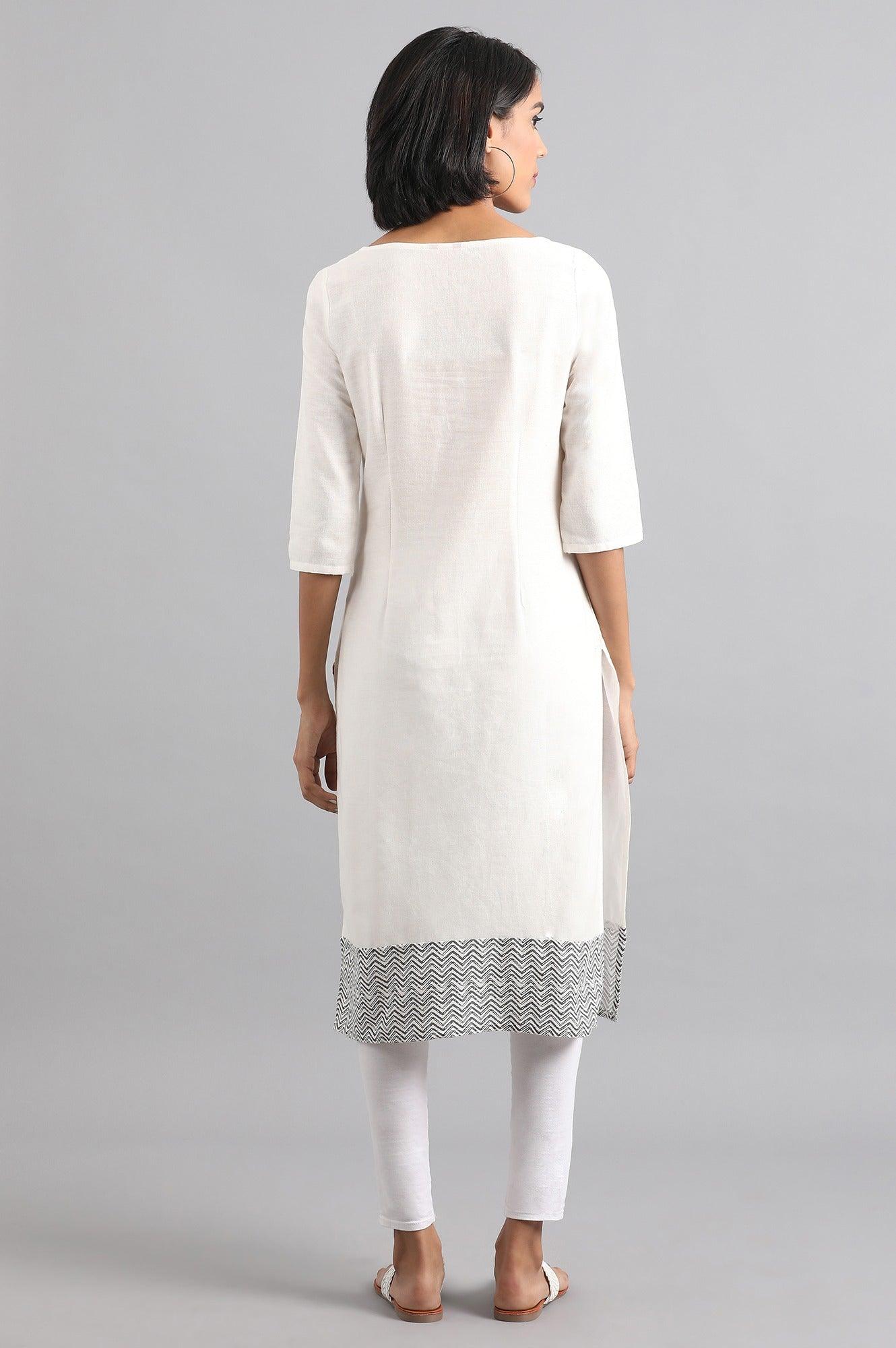 Golden Round Neck Printed kurta - wforwoman