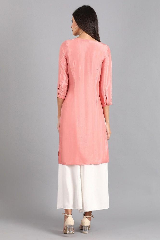 Pink Round Neck Printed kurta - wforwoman