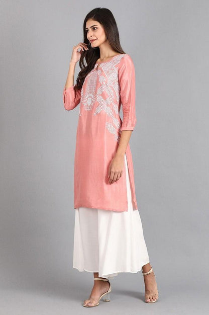 Pink Round Neck Printed kurta - wforwoman