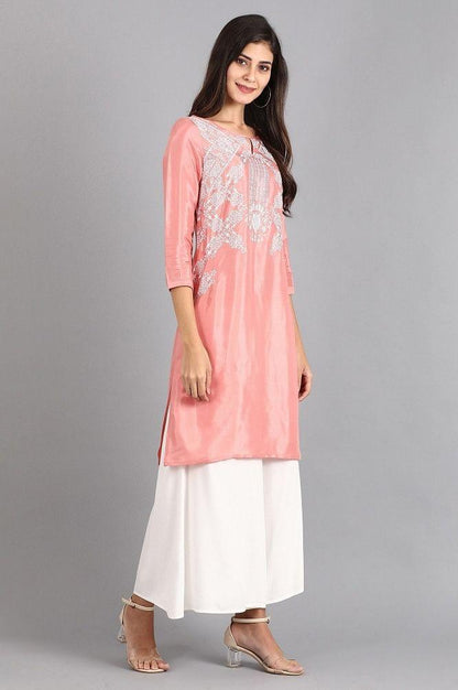 Pink Round Neck Printed kurta - wforwoman