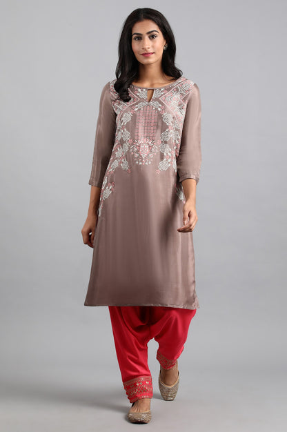 Grey Round Neck Printed kurta