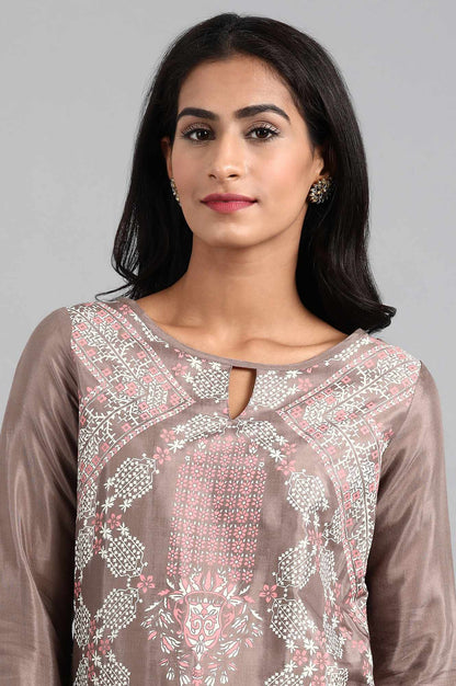 Grey Round Neck Printed kurta