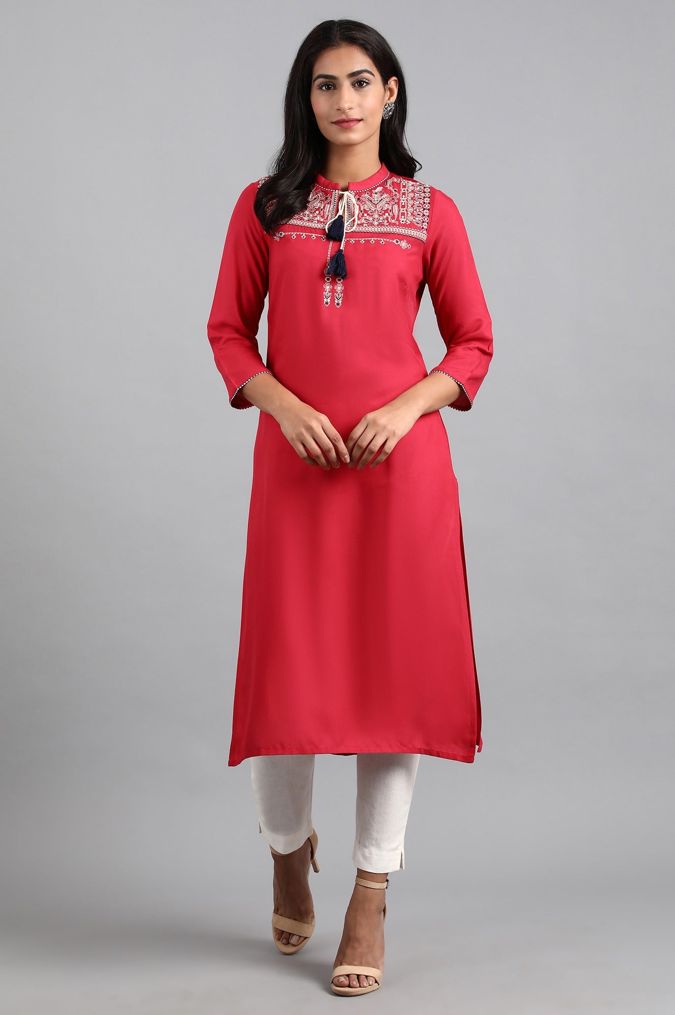 Red Mandarin Neck Tie-Up kurta