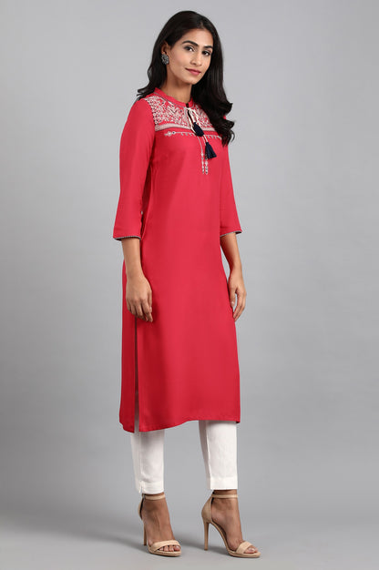 Red Mandarin Neck Tie-Up kurta