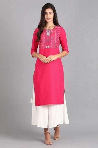 Pink Round Neck Printed kurta - wforwoman