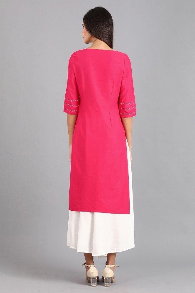 Pink Round Neck Printed kurta - wforwoman