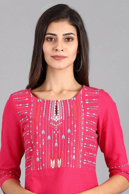 Pink Round Neck Printed kurta - wforwoman