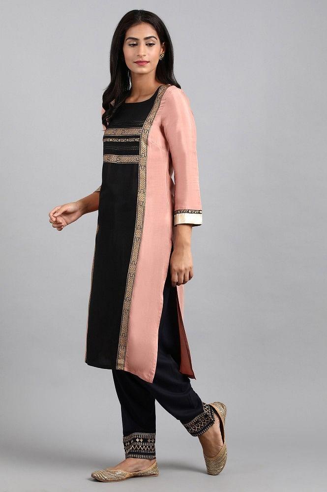 Pink Round Neck Printed kurta - wforwoman