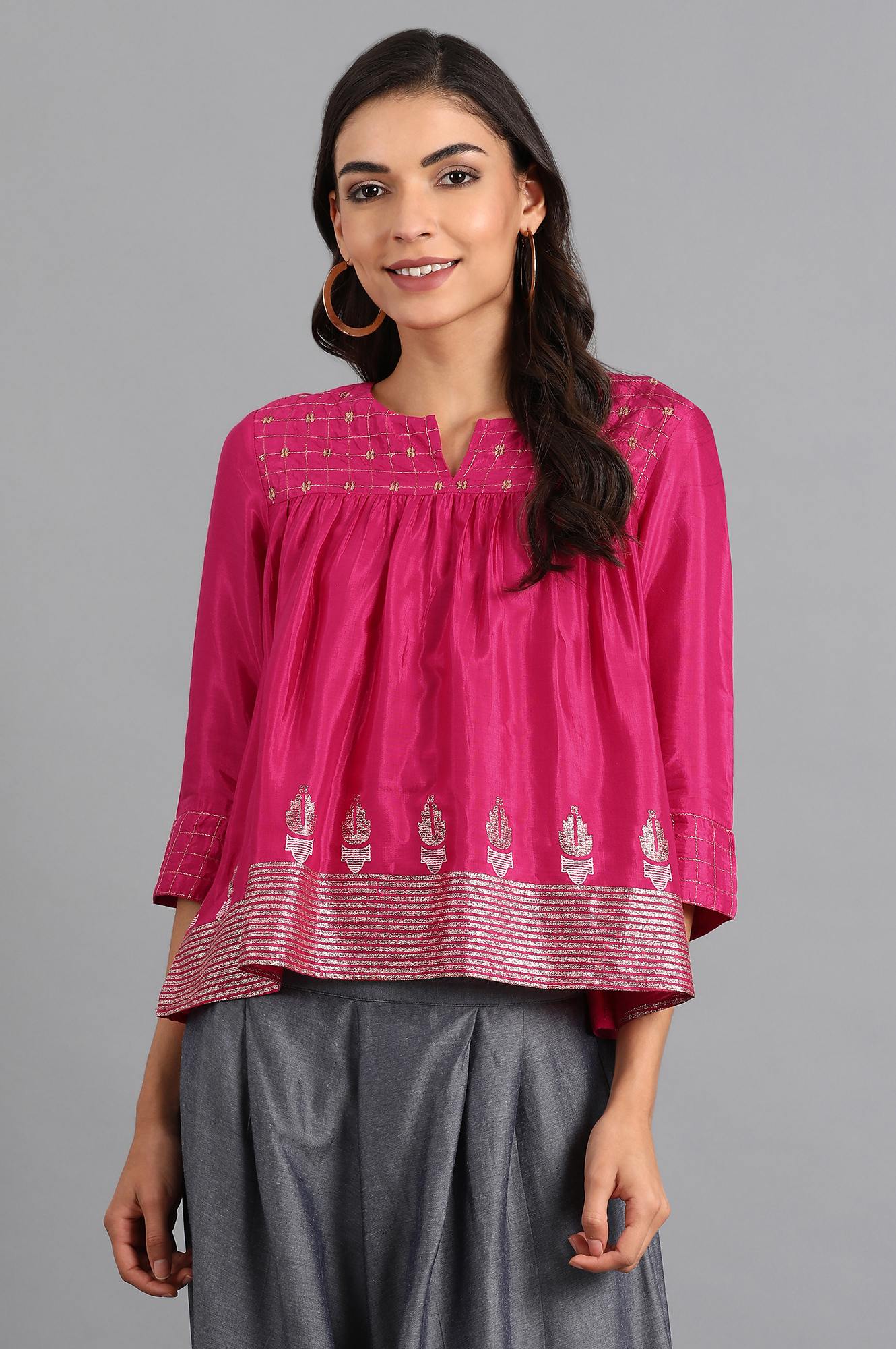 Pink Round Neck Printed Top