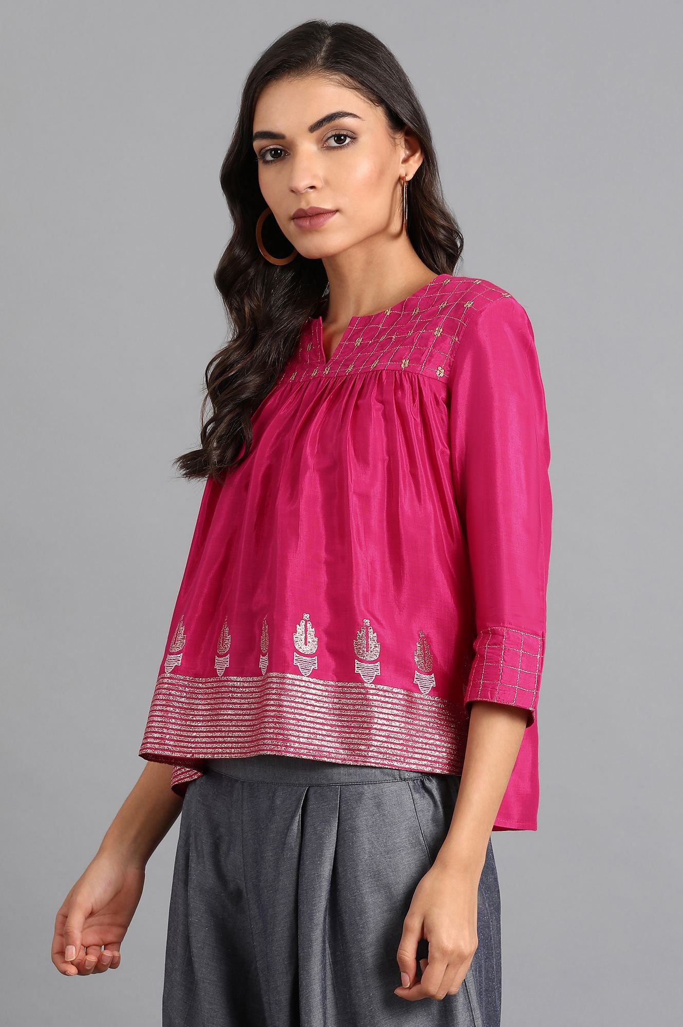 Pink Round Neck Printed Top