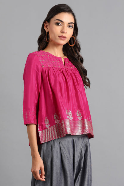 Pink Round Neck Printed Top