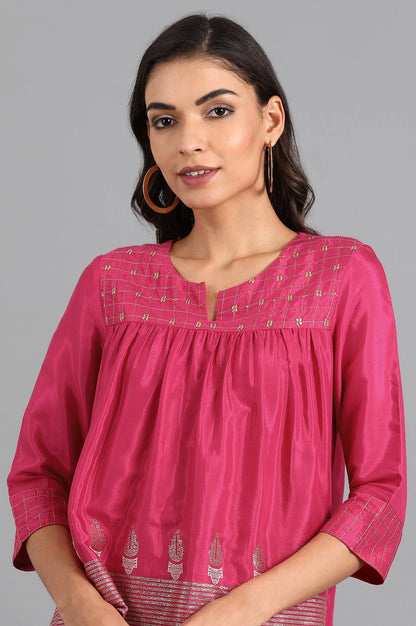 Pink Round Neck Printed Top