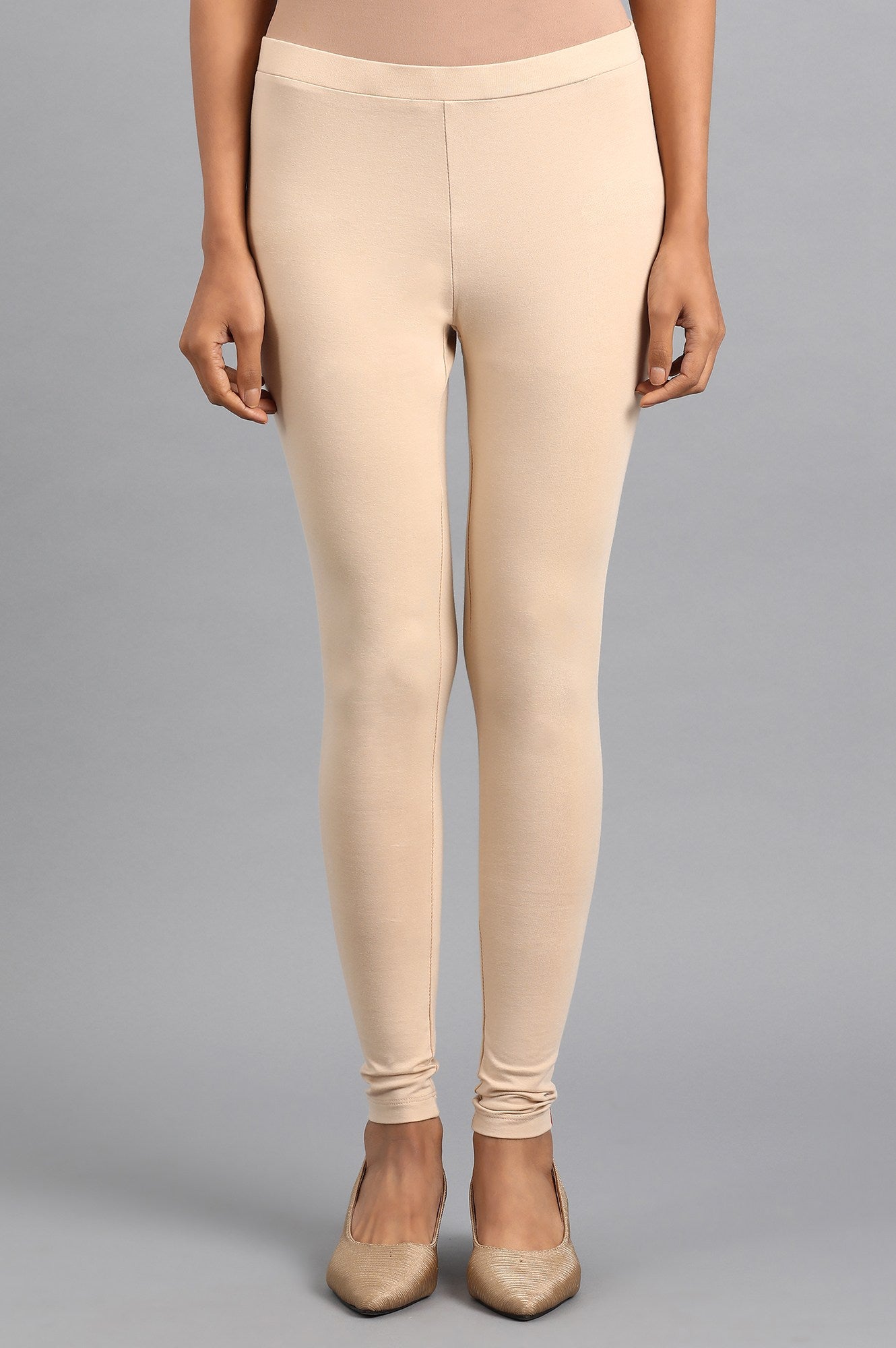 Beige Solid Tights