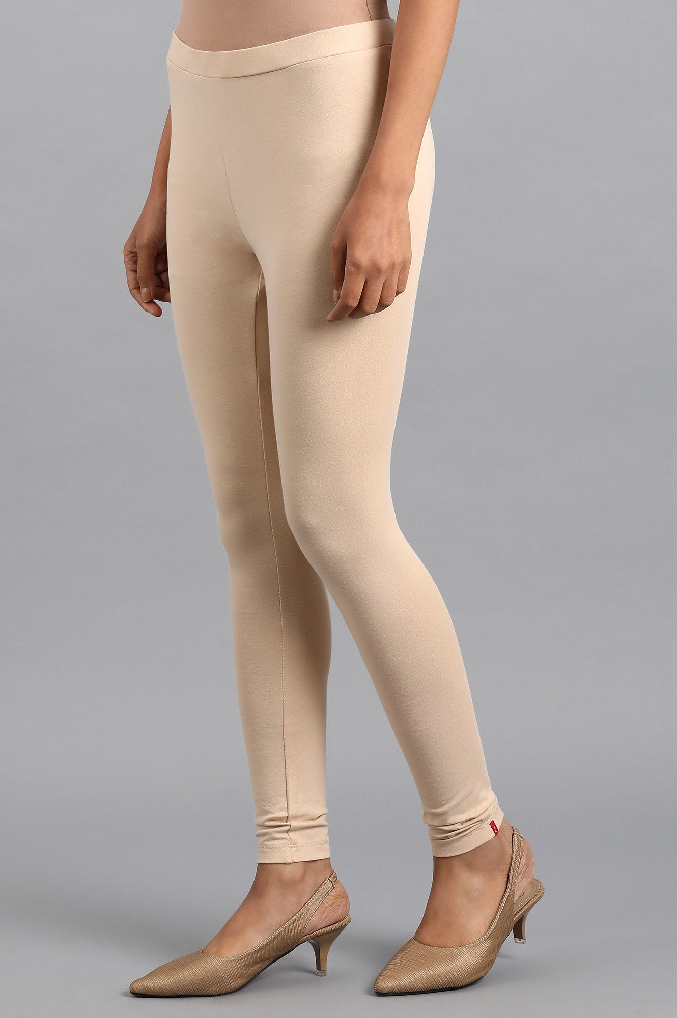 Beige Solid Tights