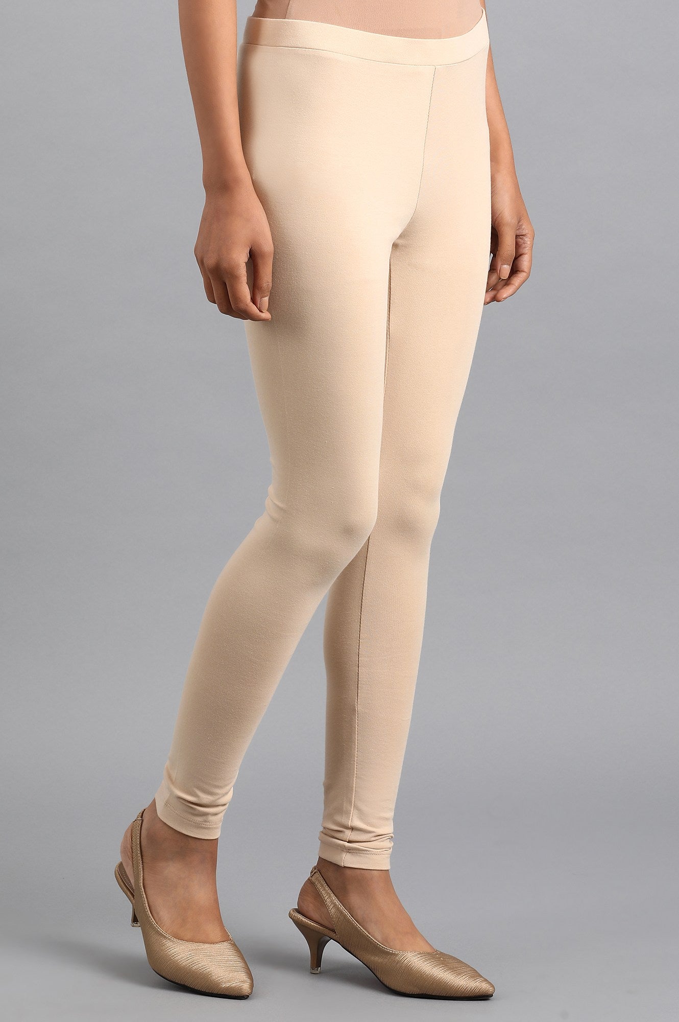 Beige Solid Tights