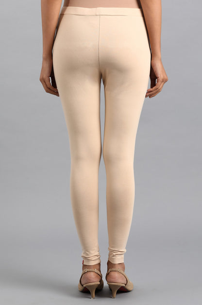 Beige Solid Tights