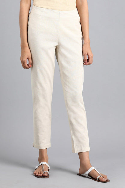 Cream Solid Trousers - wforwoman