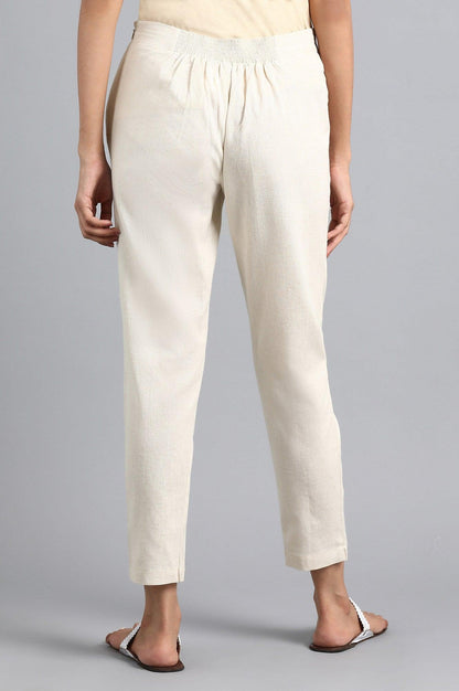 Cream Solid Trousers - wforwoman