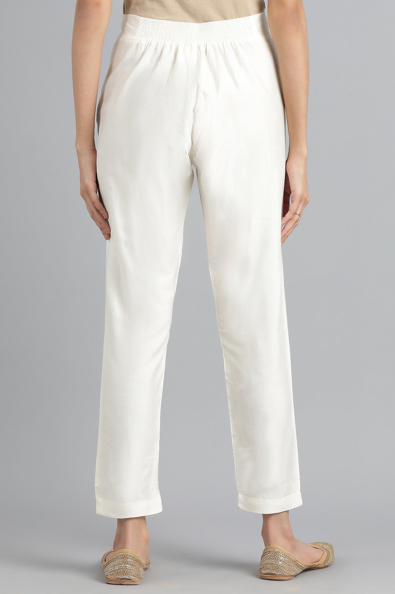 White Solid Trousers