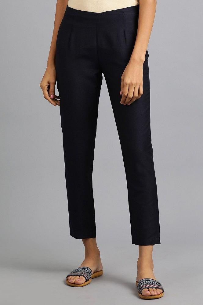 Blue Solid Trousers - wforwoman