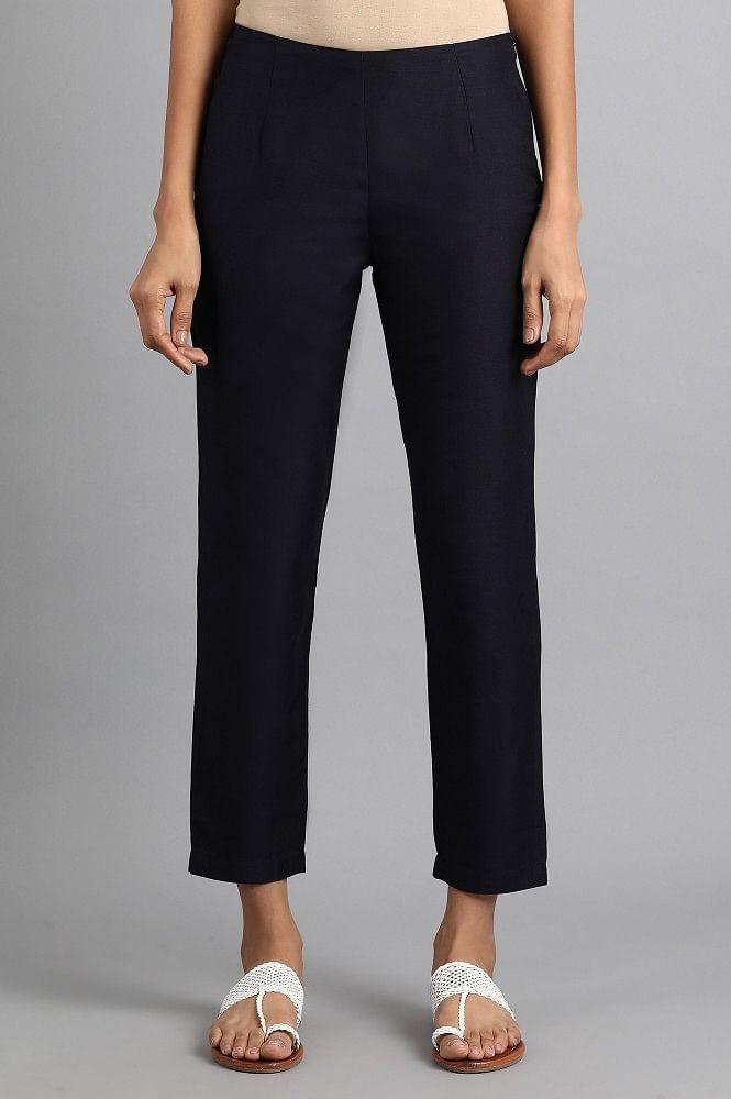 Blue Solid Trousers - wforwoman