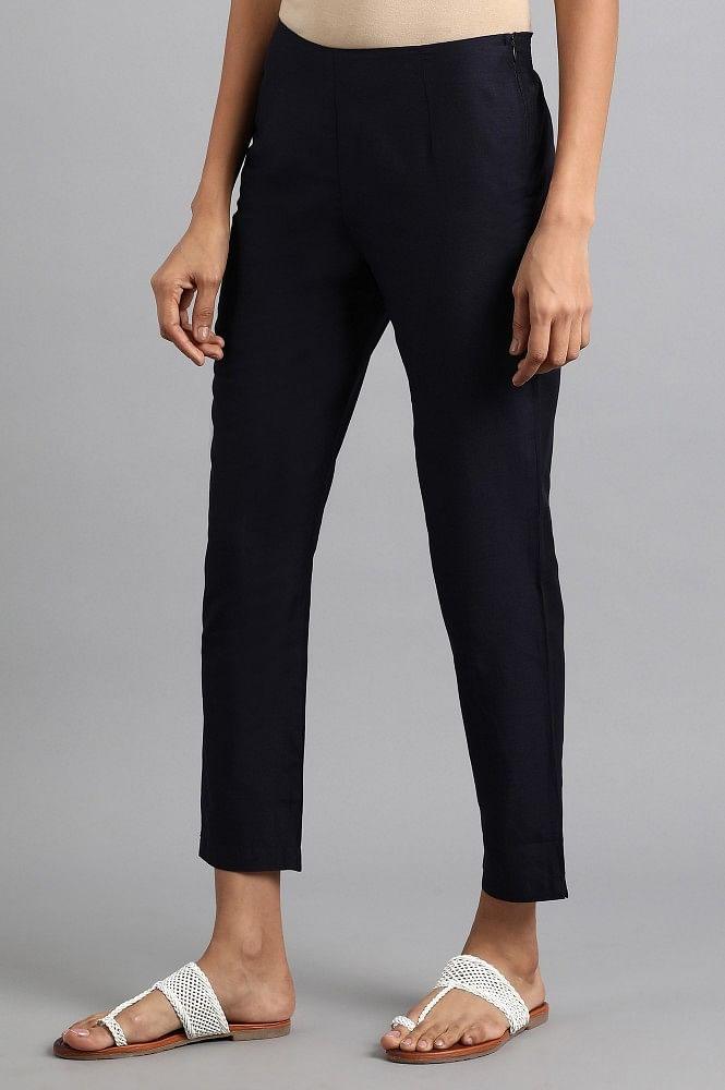 Blue Solid Trousers - wforwoman