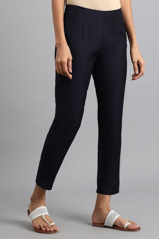 Blue Solid Trousers - wforwoman