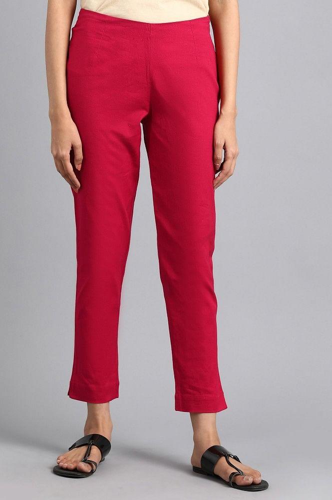 Red Solid Trousers - wforwoman