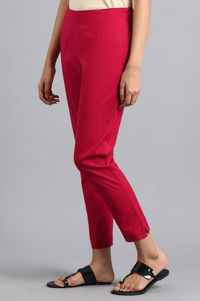 Red Solid Trousers - wforwoman