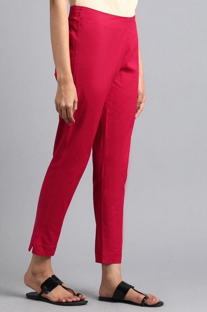 Red Solid Trousers - wforwoman