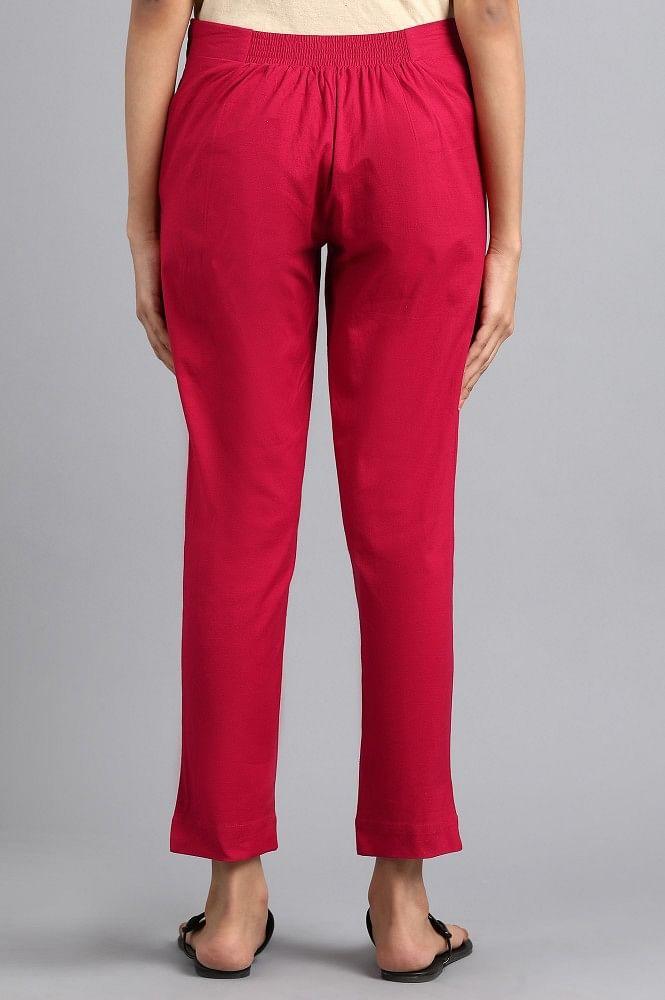 Red Solid Trousers - wforwoman