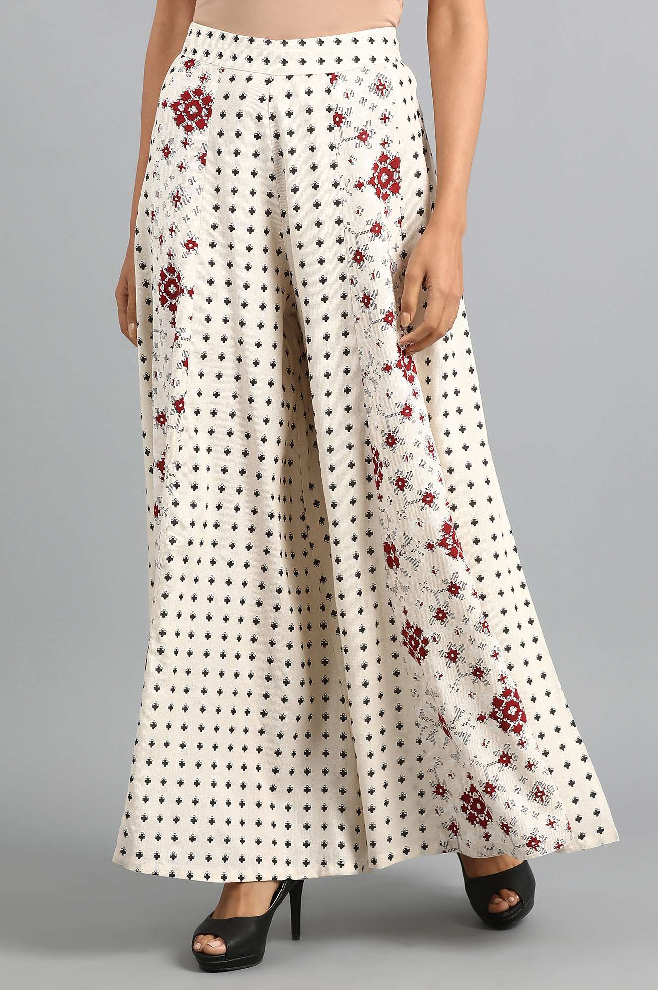 Ecru Floral Print Culottes