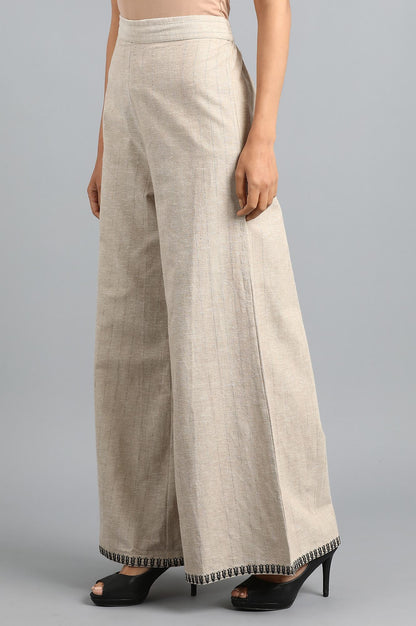 Beige Yarn-dyed Pants