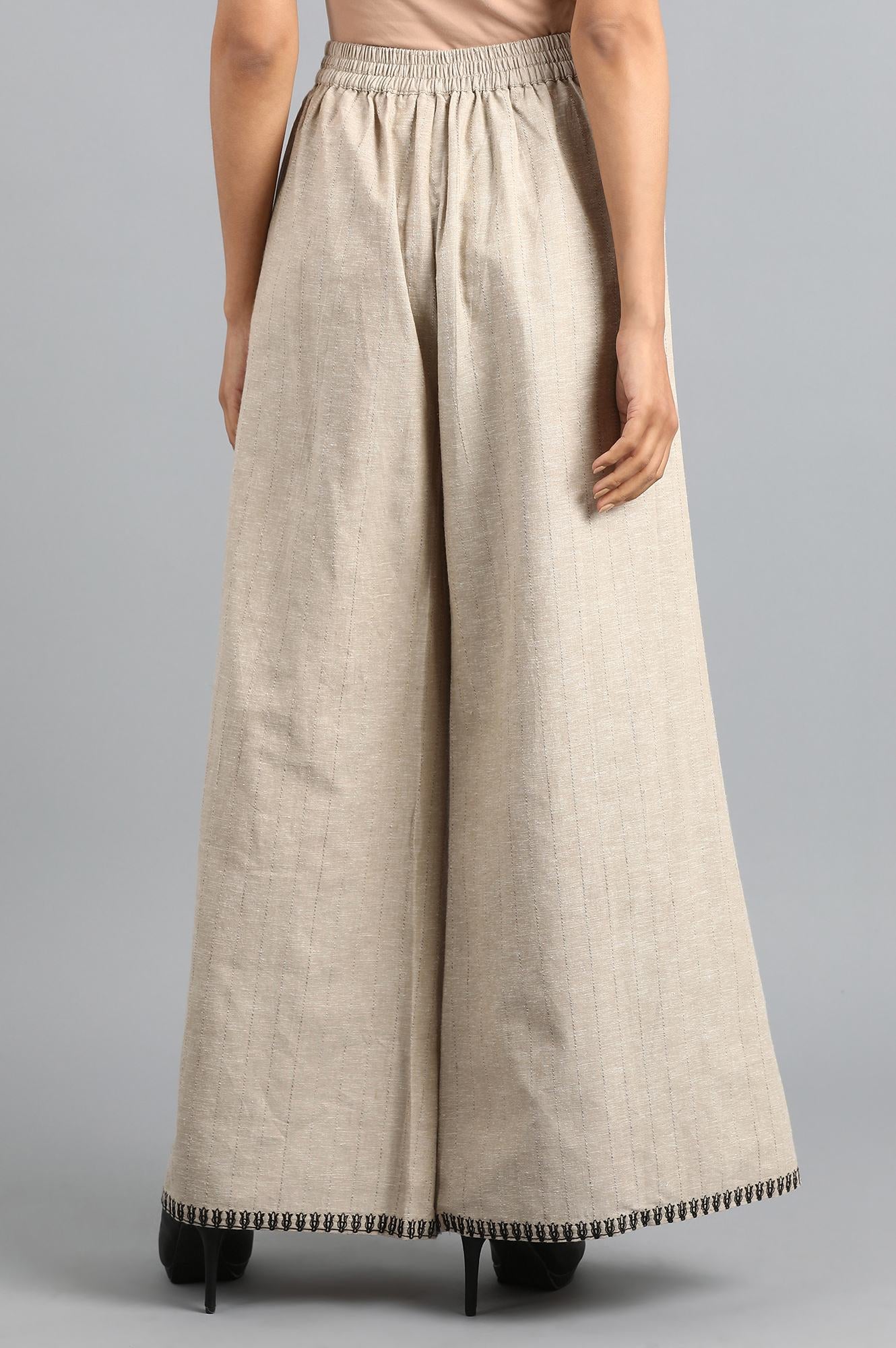 Beige Yarn-dyed Pants