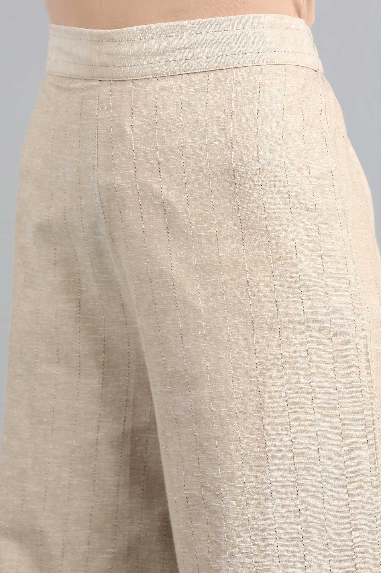 Beige Yarn-dyed Pants