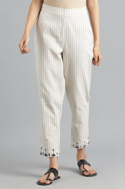 Ecru Yarn-dyed Pants - wforwoman
