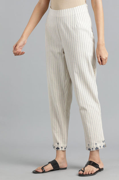 Ecru Yarn-dyed Pants - wforwoman