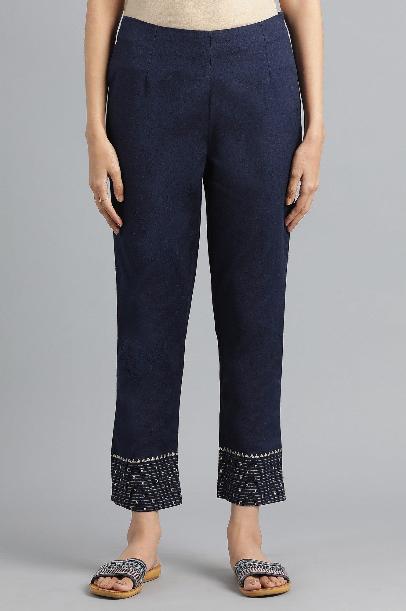 Blue Embroidered Pants - wforwoman