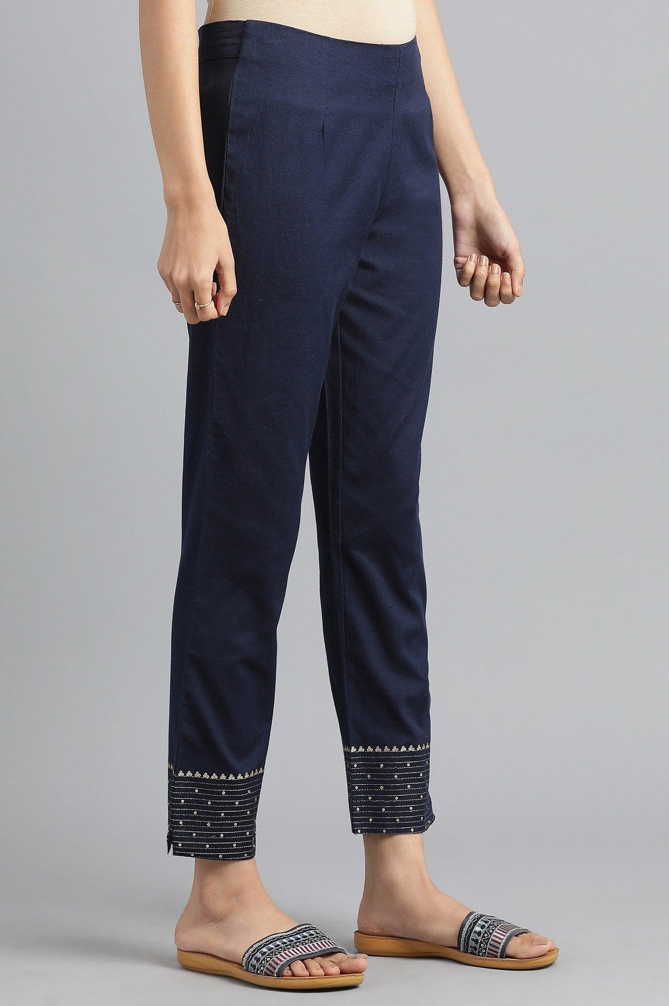 Blue Embroidered Pants - wforwoman