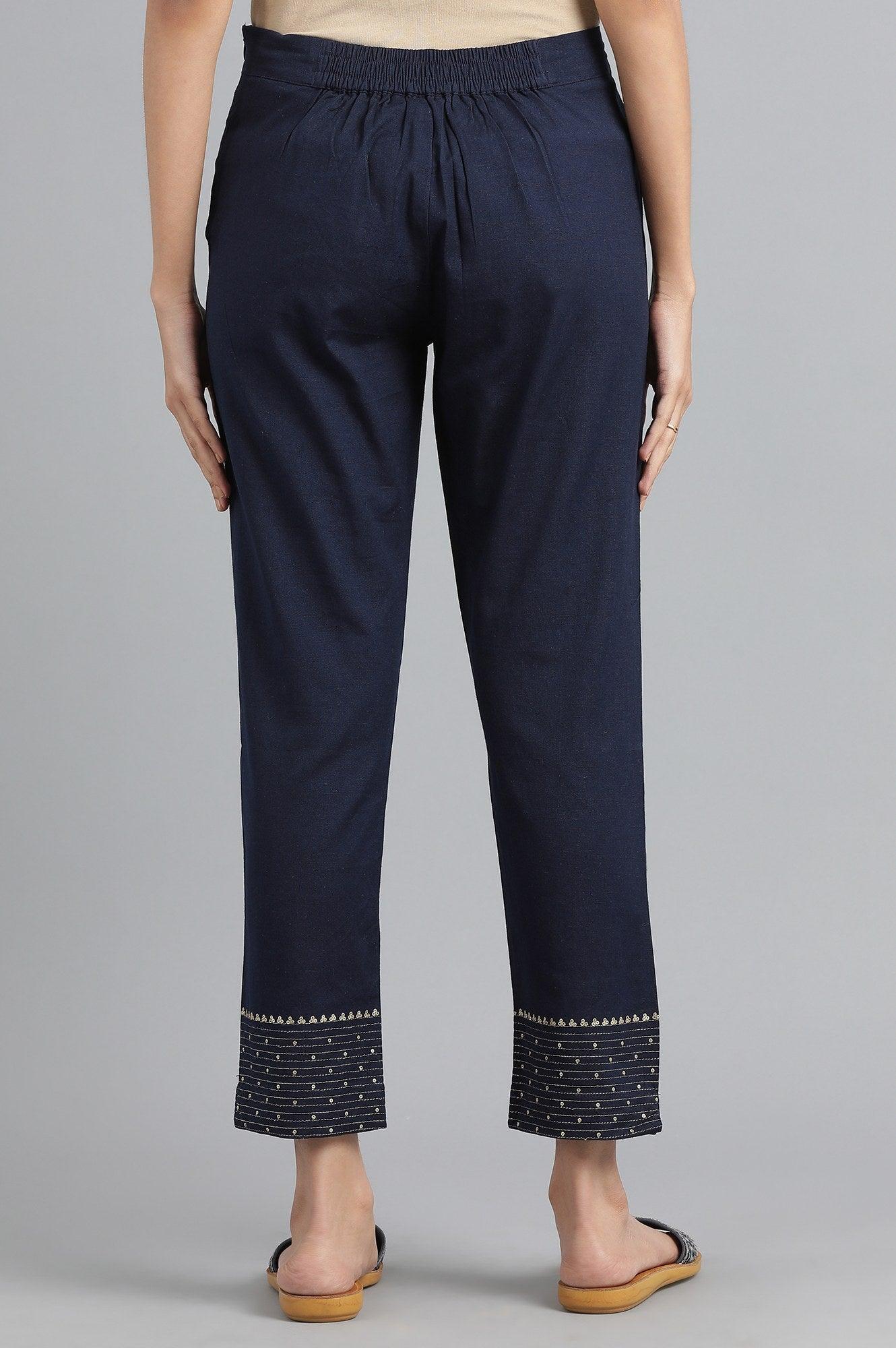 Blue Embroidered Pants - wforwoman