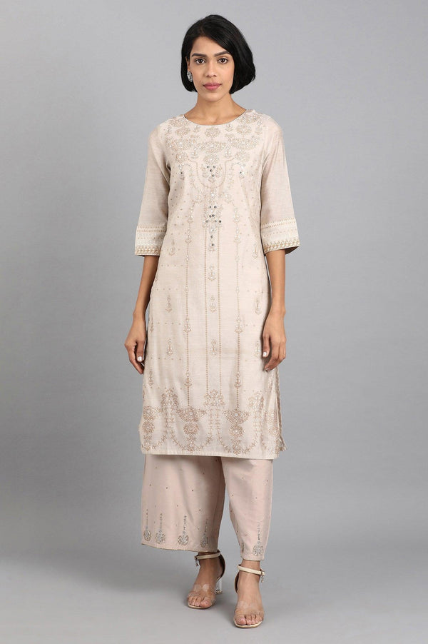 Beige Embroidered Pants