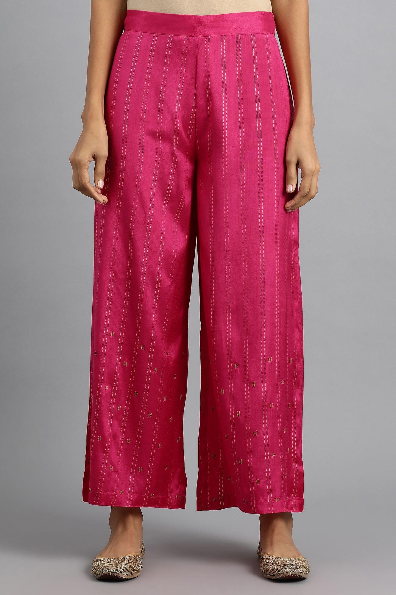 Pink Printed Parallel Pants - wforwoman