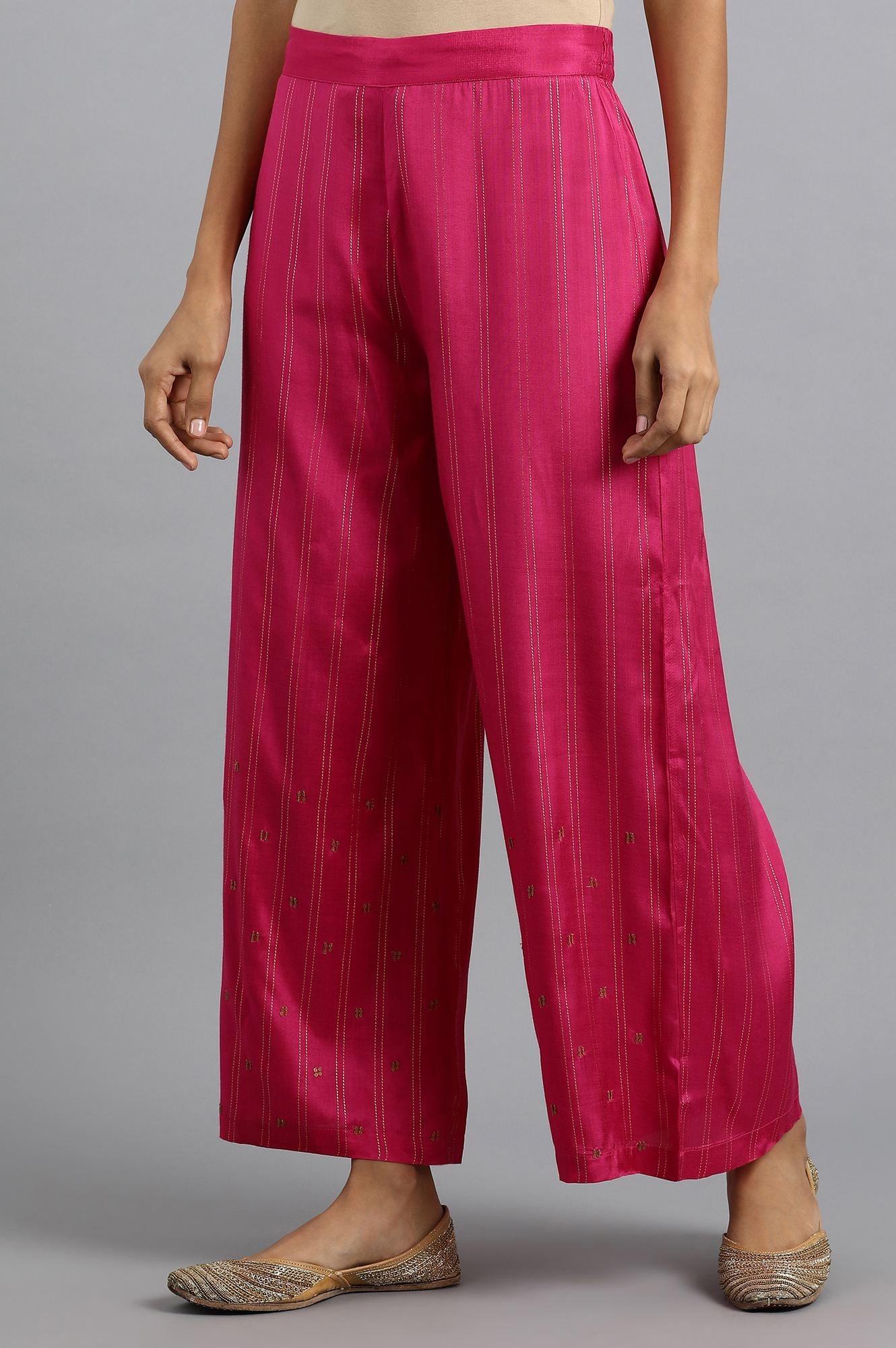Pink Printed Parallel Pants - wforwoman