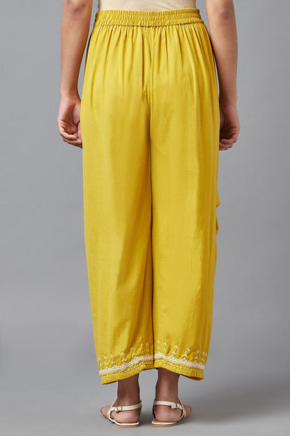 Yellow Cotton Flax Dapped Parallel Pants - wforwoman