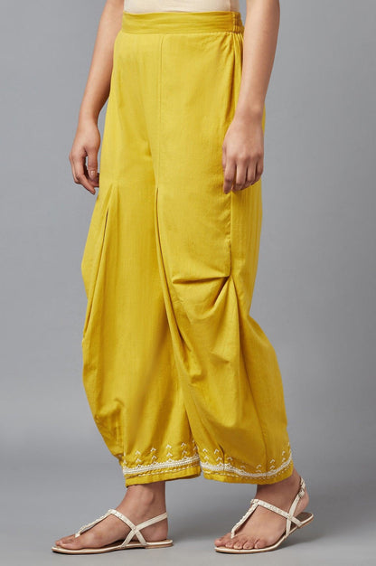 Yellow Cotton Flax Dapped Parallel Pants - wforwoman